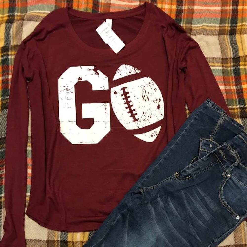Long-Sleeved Football Tee (Burgundy)